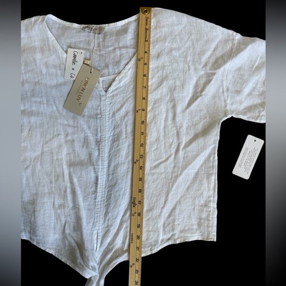 NWT Linen Luv 100% Linen Ivory White Tie-Front V-Neck Blouse - Picture 10 of 10